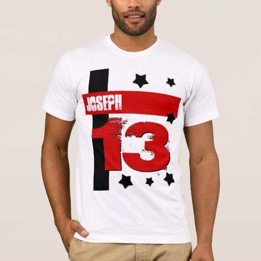 T-shirt 13e anniversaire Nom personnalisé RED WHITE BLACK  (Devant)