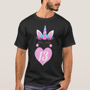 T-shirt 13e anniversaire tenue fille Unicorn Fête visage
