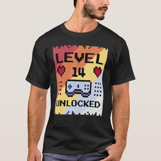 T-shirt 14 Anniversaire Gamer Level variable Unlocke (Devant)