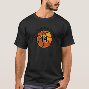 T-shirt 14 Ans 14e Anniversaire Dude 8 bits Pixel Basketb