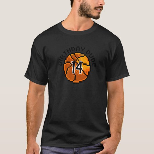 T-shirt 14 Ans 14e Anniversaire Dude 8 bits Pixel Basketb (Devant)