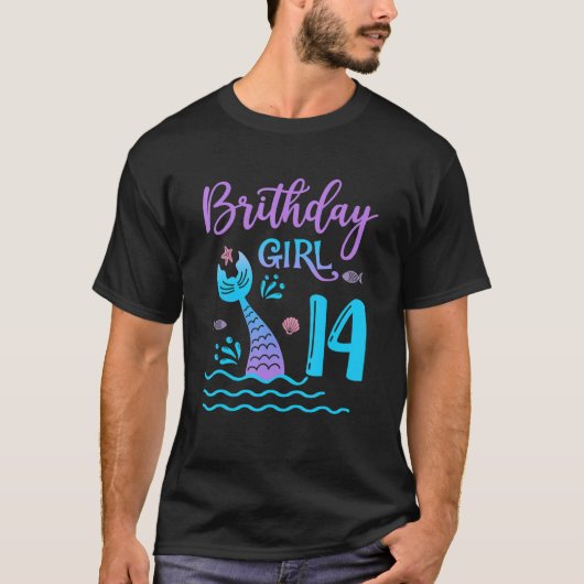T-shirt 14 Ans Cadeau Mermaid queue 14e Anniversaire fille (Devant)