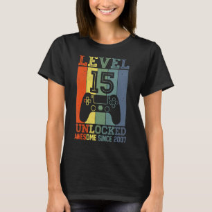 T-shirt 15 ans Vieux niveau 15 Déverrouillé Vidéo Gamer 15