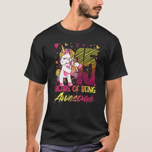 T-shirt 15e anniversaire 15 ans fille Flossing Unicorn P (Devant)
