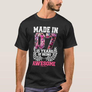 T-shirt 15e anniversaire Ado fille né en 2007 Floral 15 Ye