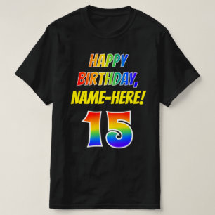 T-shirt 15e anniversaire — Bold, Fun, Rainbow 15, Nom pe