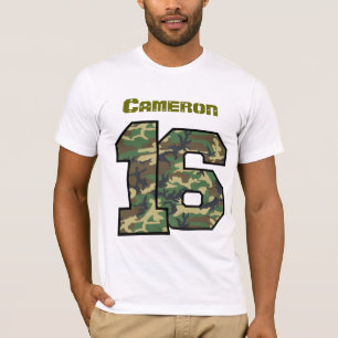 T-shirt 16ème Anniversaire Camo un nom fait sur commande