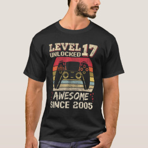 T-shirt 17 ans Joueur homme Anniversaire 17 niveau déverro