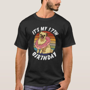 T-shirt 17 Years Old Funny Pug And Donut Retro Vintage 17T