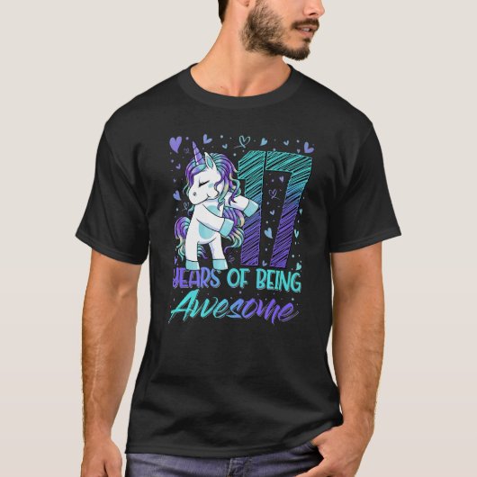 T-shirt 17e anniversaire 17 ans fille Flossing Unicorn P (Devant)
