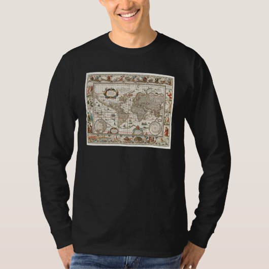 T-SHIRT 17TH CENTURY ANTIQUE WORLD MAP HISTORY GEOGRAPHY E (Devant)