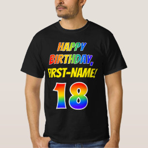 T-shirt 18e anniversaire — Bold, Fun, Rainbow 18, Nom pe