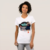 T-shirt 1950 Diner turquoise noir & blanc à damiers rétro (Devant entier)