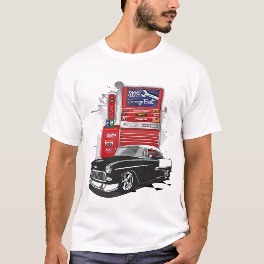 T-shirt 1955 Black and White Chevy Bel Air Garage Construi (Devant)