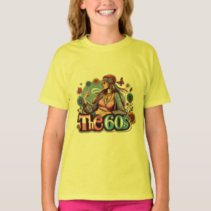 T-shirt 1960 Hippie fille poussin signe de paix doigts art