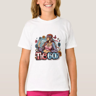 T-shirt 1960 Hippie fille poussin signe de paix doigts art