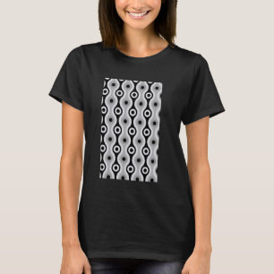 T-shirt 1960's RETRO WAVE AND CIRCLE MOTIF NOIR ET GRE