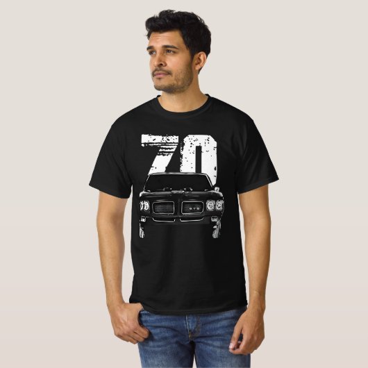 T-shirt 1970 Pontiac GTO vue sur le grill avant avec année (Devant entier)