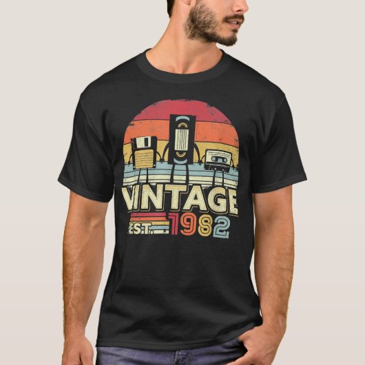 T-shirt 1982 anniversaire, musique, humour technologique (Devant)
