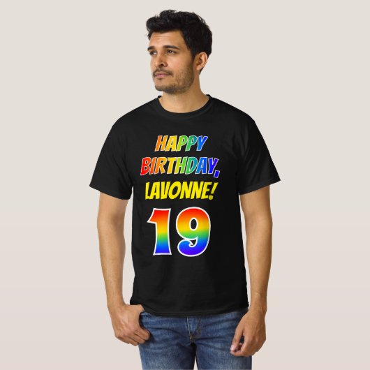 T-shirt 19e anniversaire — Bold, Fun, Rainbow 19, Nom pers (Devant entier)