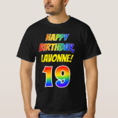 T-shirt 19e anniversaire — Bold, Fun, Rainbow 19, Nom pers (Devant)