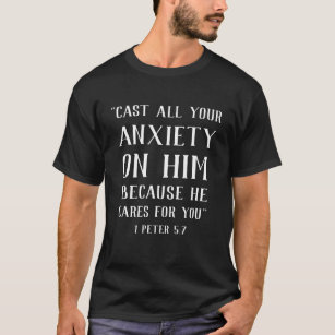 T-shirt 1 copie de vers de bible de 5:7 de Peter noire et