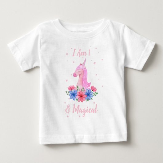 T-Shirt 1er anniversaire je suis 1 et licorne magi (Devant)