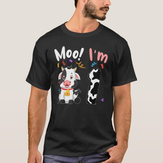 T-shirt 1er Anniversaire Moo Je suis 1 Vache ferme animal  (Devant)