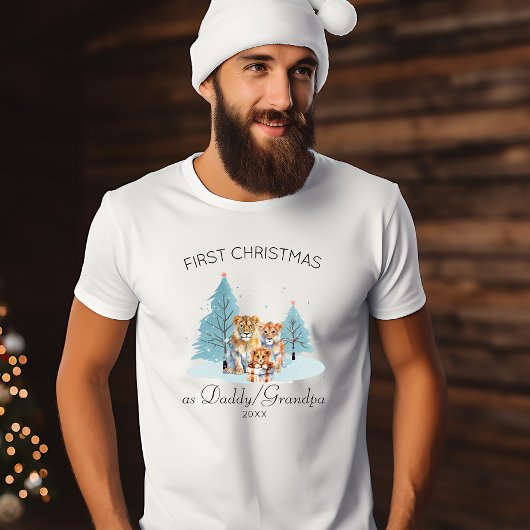T-shirt 1er Noël comme papa grand-père aquarelle Lion