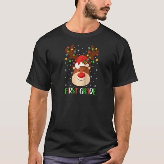 T-shirt 1ère année Escouade Plaid Reindeer Santa Hat Ragla (Devant)