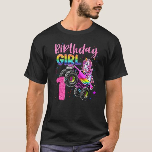 T-shirt 1ère Unicorn Monster Camion Filles Anniversaire Co (Devant)