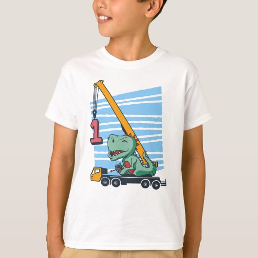 T-shirt 1st Birthday 1 year Mobile Crane Dinosaur (Devant)