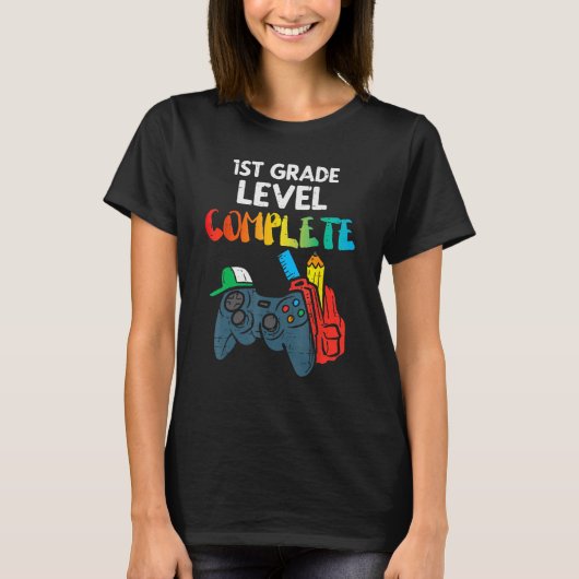 T-shirt 1st Grade Level Complete Gaming Boy Last Day Of Sc (Devant)