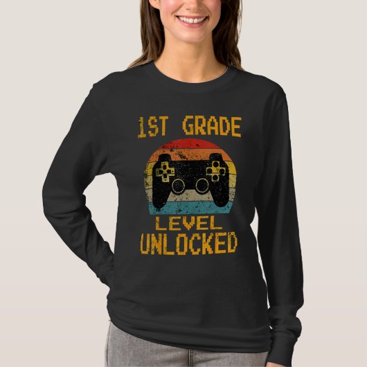 T-shirt 1st Grade Level Unlocked Gamer First Day of School (Devant)