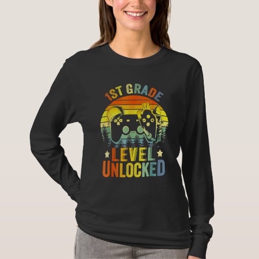 T-shirt 1st Grade Level Unlocked Video Game Back To School (Devant)
