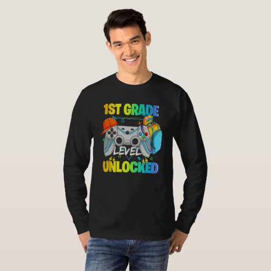 T-shirt 1st Grade Level Unlocked Video Gamers First Day Of (Devant entier)