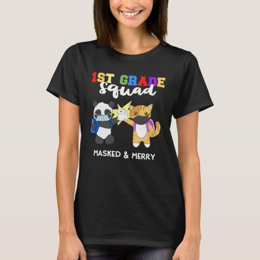 T-shirt 1st Grade Squad Quarantine Panda Kitty  Mask Quote (Devant)