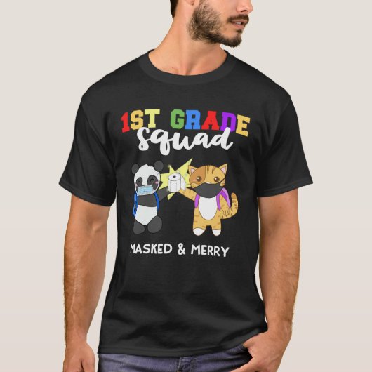 T-shirt 1st Grade Squad Quarantine Panda Kitty  Mask Quote (Devant)