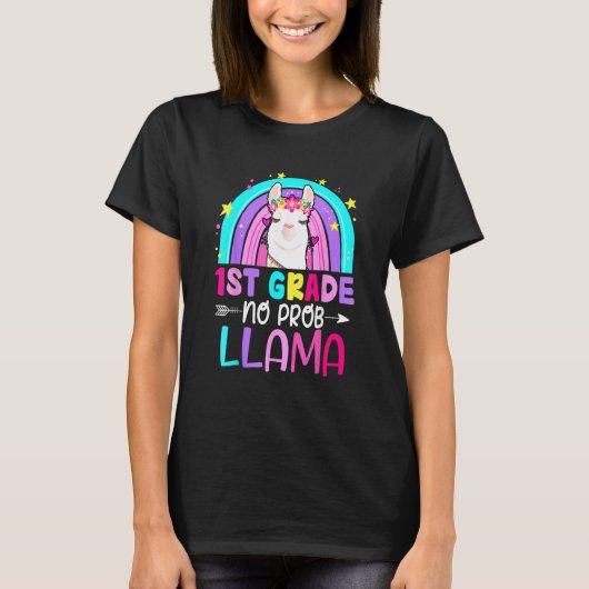 T-shirt 1st Grade Teacher Rainbow No Prob Llama 100th Day (Devant)