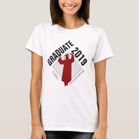 T-shirt 2019 Diplômée avec nom, année et école (Devant)