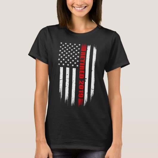 T-shirt 2019 Retraité Firefighter Mince Red Line American (Devant)