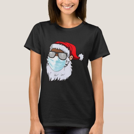 T-shirt 2020 Santa With Face Mask Black African American C (Devant)