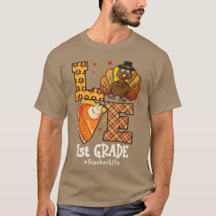 T-shirt 2021 Thanksgiving Love 1er grade Enseignant Turqui