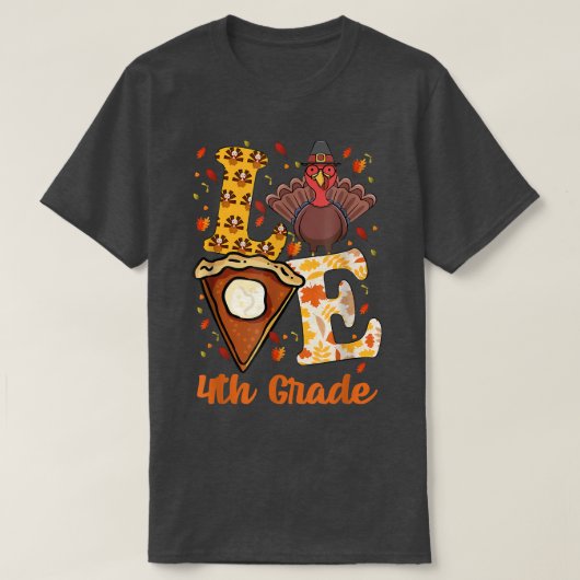 T-shirt 2021 Thanksgiving Love 4th Grade Enseignant Turqui (Design devant)