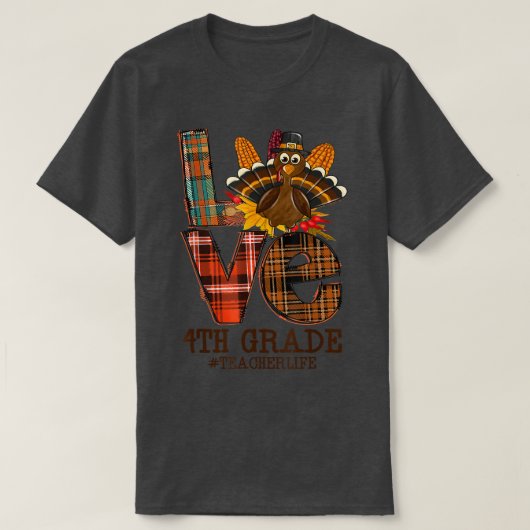 T-shirt 2021 Thanksgiving Love 4th Grade Enseignant Turqui (Design devant)