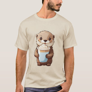 T-shirt 2023 mignon Loutre tenant une tasse de thé