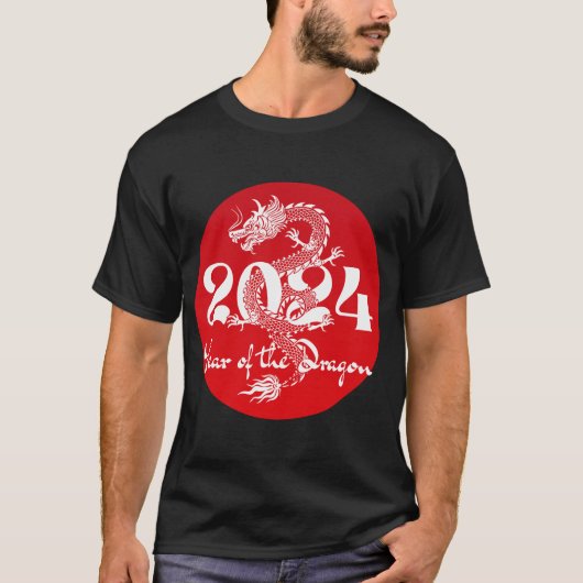 T-shirt 2024 année du dragon rouge blanc (Devant)