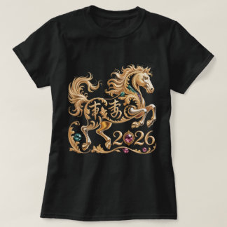 T-shirt 2026 Année du Cheval Nouvel An Chinois Cheval Doré