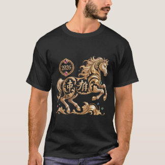 T-shirt 2026 Année du Cheval Nouvel An Chinois Cheval Doré