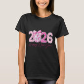 T-shirt 2026 Happy New Year Bow Patch Disco Ball  (Devant)